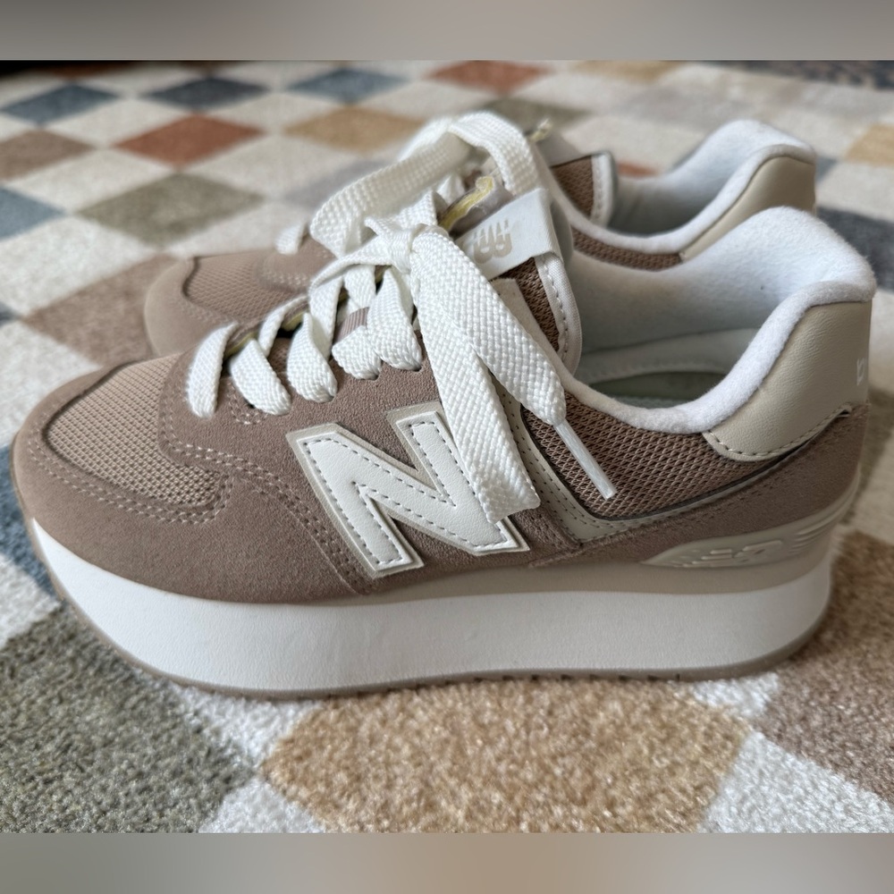 New Balance 574+ Women's Beige and White Sneakers